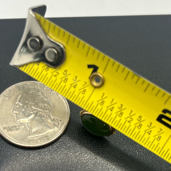 10k yellow gold green jadeite cabochon stone tie tack pin vintage - Picture 6 of 14